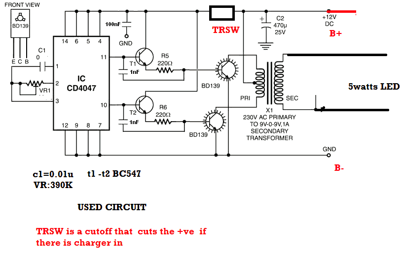 4047 inverter substituting BD139 and issue with power ...