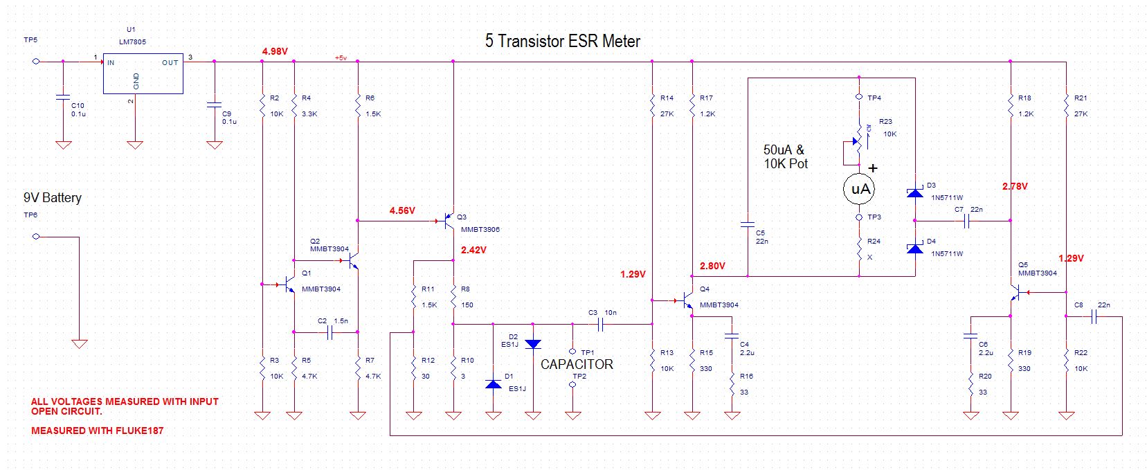 Capacitor ESR Meter using only 5 transistors ! 